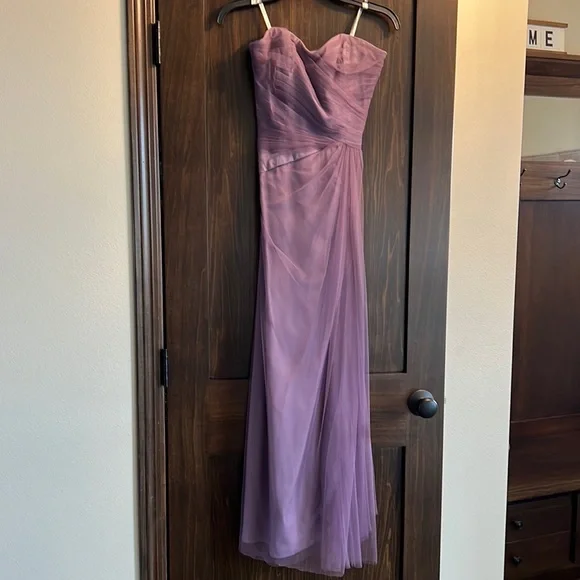 LIKE NEW! Monique Lhuillier bridesmaid lavender colored dress with tulle overlay - Picture 1 of 8